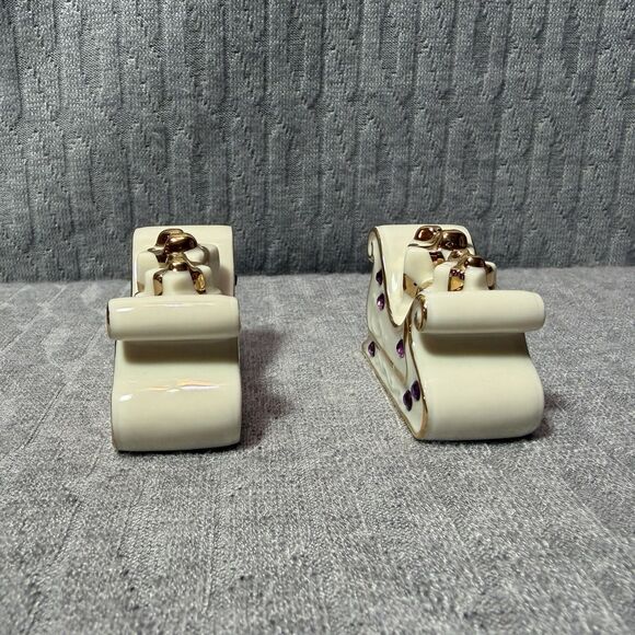 Lenox Christmas Sleigh Salt Pepper Shakers Purple Crystals Bone China NEW - Picture 2 of 7